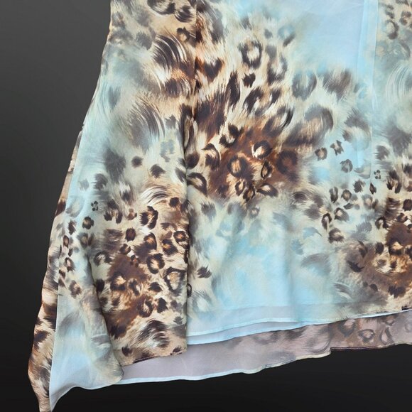 Y2K Sleeveless Beaded Asymmetric Top Size 20 2XL Leopard Seafoam Green Chiffon - Picture 8 of 12